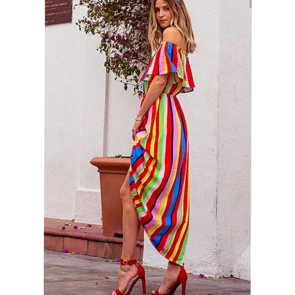 Sugar + Lips Vivid Off Shoulder Maxi Dress
